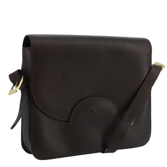 VALENTINO Shoulder Bag Leather Brown Gold Auth ar12877 - Picture 1 of 16